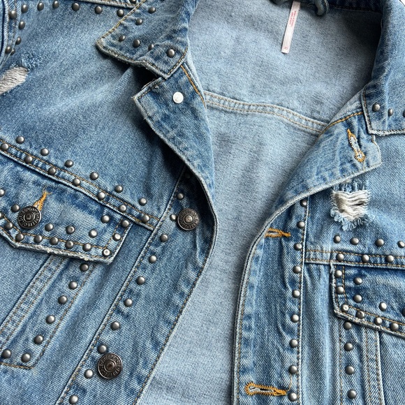 Free People Blue Jean Jacket with Studded Details - Picture 6 of 10